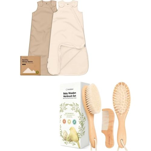 KeaBabies 2-Pack Sleep Sacks, 100% Cotton and Baby Hair Brush and Baby Comb Set - Wearable Blanket Infant Sleeping Sack, Toddler Swaddle Pouch, Wooden Brush with Soft Goat Bristle