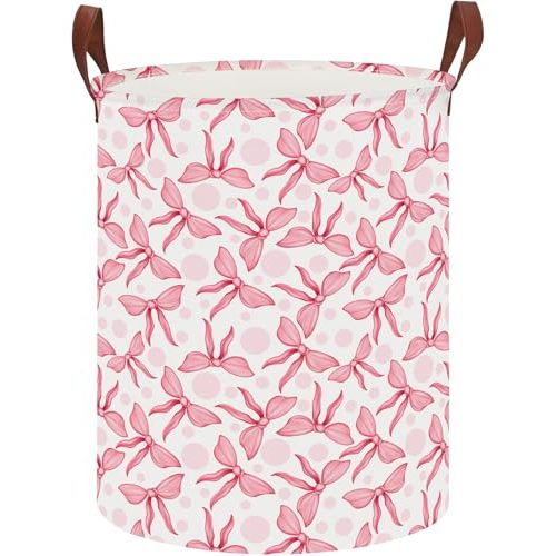 NTAOHAMPER Laundry Hamper,Laundry Basket,Baby Nursery Hamper,Waterproof Storage Bin,Clothes Organizer Basket,Room Decor(Pink Bowknot)