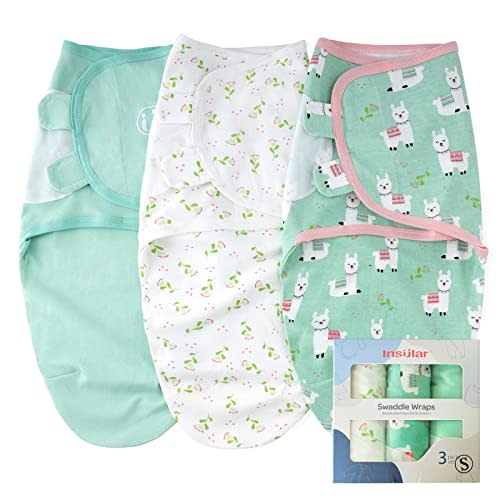 insular Baby Swaddle Wrap, Swaddle Blanket for Newborn and Infant, Adjustable Swaddling Set for Boy and Girl, Soft Cotton Baby Sleep Sack 3 Pack, Alpaca, Small(0-3 Month)