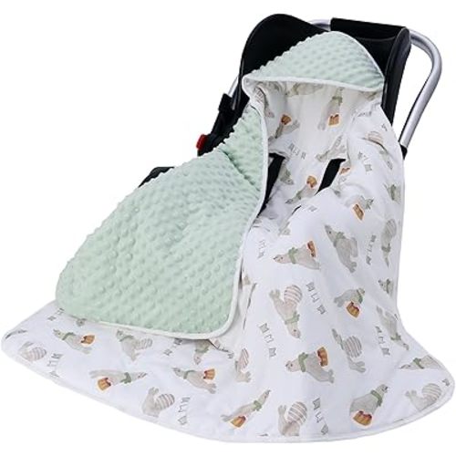 Miracle Baby Car Seat Swaddle Blanket, 2-in-1 Soft Cotton Carseat Wrap Blanket for Infant Car Seat & Stroller with Harness Holes for 3/5-Point Safety Harness, 35.4"x35.4"