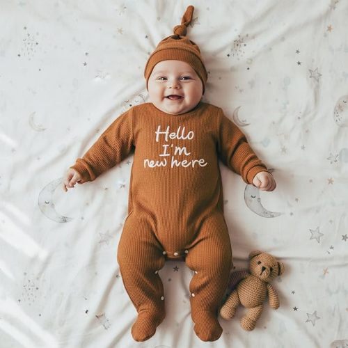 MERSARIPHY Newborn Baby Boy Girl Clothes Hi I'm New Here Coming Home From Hospital Outfits Gender Neutral One Piece Romper