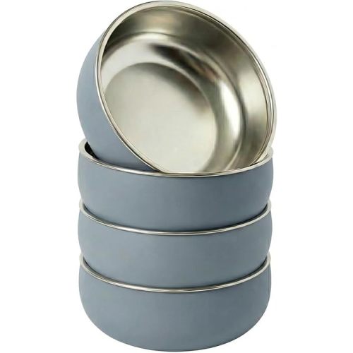 Monkey Proof™ Non-Toxic Stainless Steel Child Bowl 5” with Non-Slip Silicone Shell, (Set of 4 bowls) Unbreakable, Mess Free Feeding for Babies, Toddlers, Kids, BPA free (Misty Blue)