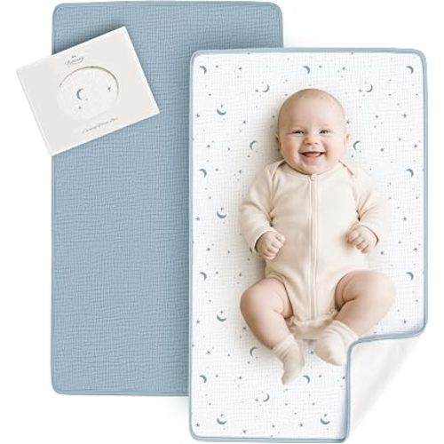 Konssy 2 Pack Waterproof Muslin Portable Changing Pad, Diaper Changing Mat