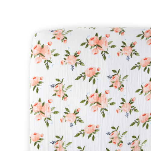 Cotton Muslin Crib Sheet - Watercolor Roses