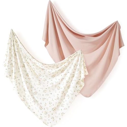 2-Pack Ultra Soft Stretchy Jersey Knit Baby Swaddle Blankets, 33x44