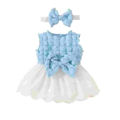 Edvintorg Infant Girls Clothing Set Summer Clearance Infant Cotton Outfits Sleeveless Skirt Baby Girl Lace Bow Tie Dress Romper Hair Band Set