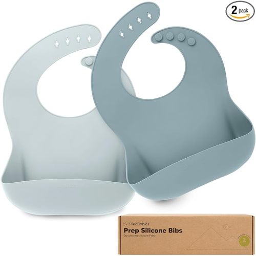 KeaBabies 2-Pack Silicone Bibs for Babies, Toddlers Girl, Boy – Sturdy Food-Grade Baby Bibs for Eating, Large Food Catcher, Clean & Put On Easily, Waterproof Toddler Feeding Essentials (Alps)
