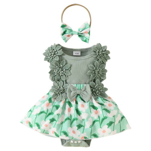 Leey-World Girl Onesies Baby Cotton Sleeveless Bodysuits Baby Onesies(Green,0-3 Months)