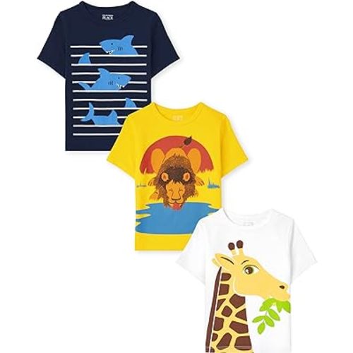 The Children's Place Baby Boys' and Toddler Dino,Animals,Sharks Short Sleeve Graphic T-Shirts,3 Pack