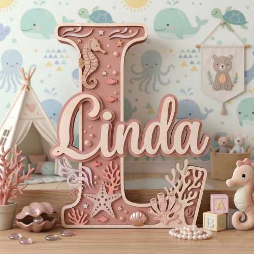 Personalized Ocean Girl Name Sign, Under the Sea Nursery Decor for Girls, Custom Wooden Baby Girl Name Plaque, Nautical Kids Room Gift