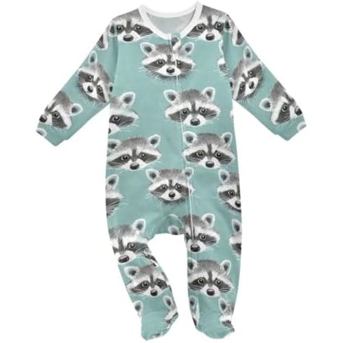 vvfelixl Cute Raccoon Head Baby Sleepers for Girl Boys Newborn Baby Play One-Piece Footies for 0-3 Months