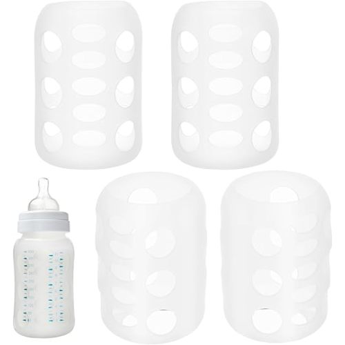 Silicone Baby Bottle Covers 4Pcs, Heat-Resistant Sleeves for Glass Bottles/Coffee Mugs, Non-Slip Grip & Baby Essentials for Newborn Parents Home Office Outdoor