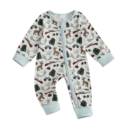 Baby Boy Fall Outfit Newborn Mallard Duck Deer Romper Long Sleeve Zip Up Onesie Bodysuit Overalls Camo Hunting Clothes
