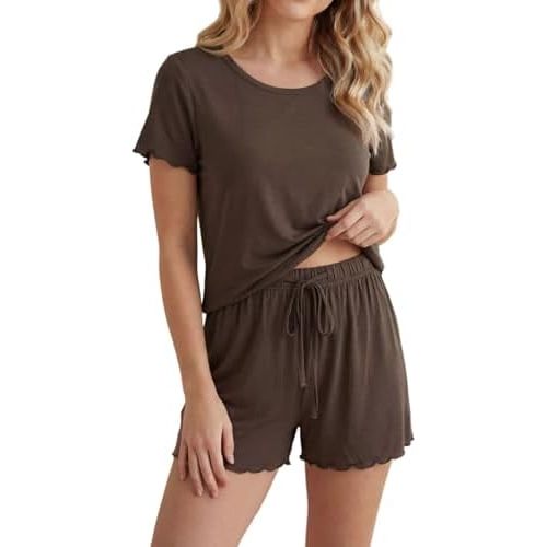 LUBOT Bamboo Viscose 2026 New Women's Pajama Sets Cooling Lightweight Soft Ruffle Trim PJs Wicking Sleepwear Comfy S-XXL
