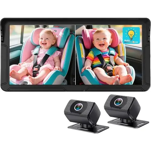 Rohent Dual Baby Car Camera for 2-Kids: 6.9'' HD Split Screen 1080P | Auto Brightness Backseat Camera for Twins Infrared Night Vision - 360° Adjustable USB Easy Setup Ideal for SUVs Minivans