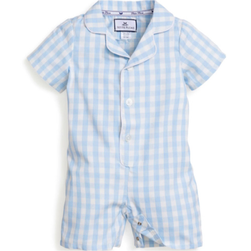 Baby's Twill Summer Romper in Light Blue Gingham