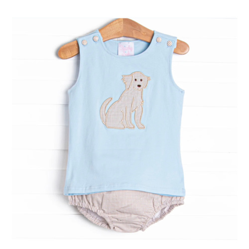 Gingham Golden Applique Diaper Set, Blue – Stitchy Fish