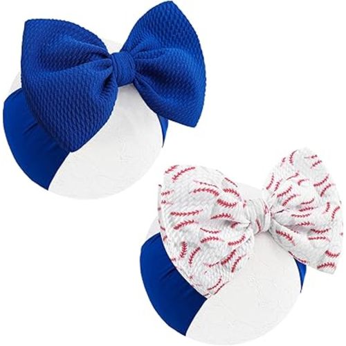 6'' Large Baseball Baby Girl Bows High Stretchy Soft Nylon Headbands for Girl Handmade Hairbands with Bows Hair Accessories for Infant Newborn Blue