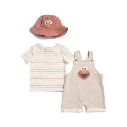 Newborn Boys 2pc Striped Elmo Shortalls And Top With Bucket Hat | Kids & Baby | TJ Maxx