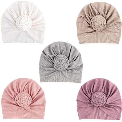 DRESHOW BQUBO 5 Pieces Baby Turban Hats Turban Bun Knot Baby Infant Beanie Baby Girl Soft Cute Toddler Cap