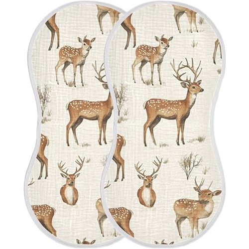Vintage Forest Deer Burp Cloths Baby Boys Girls Absorbent Soft Cotton Burping Cloths Rags, 2 Pack