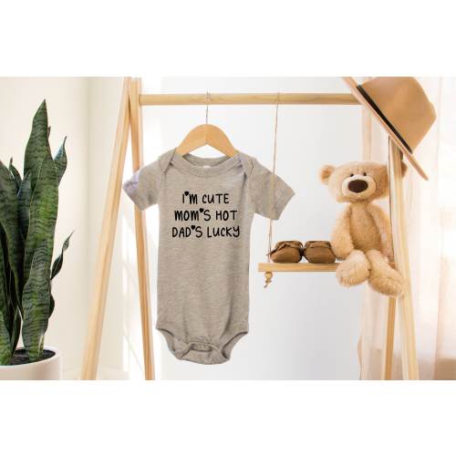 I'm Cute Mom's Hot Dad's Lucky Baby Bodysuit,Baby Shower Gift,Baby Announcement Shirt,Toddler Tshirt,Kids Tee,Sarcastic Pregnancy Reveal Tee