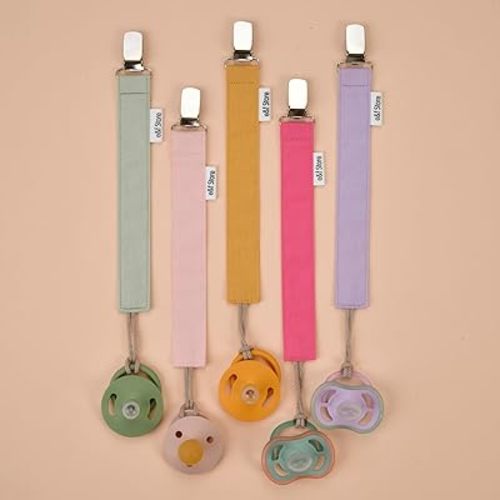 Baby Pacifier Clip, 100% Cotton Pacifier Clip, Handmade Baby Pacifier Holder, Lightweight and Tear-Resistant Pacifier Strap (Five Pacifier Holder Pack - Colorful-2)