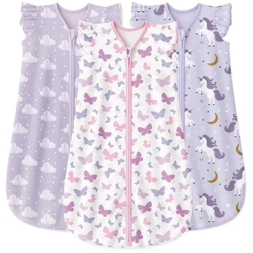 Yoofoss Baby Sleep Sack 0-6 Months Baby Wearable Blanket 100% Organic Cotton 2-Way Zipper TOG 0.5 Toddler Sleeping Sack 3 Pack, Lightweight Sleep Sacks for Babies(Small)