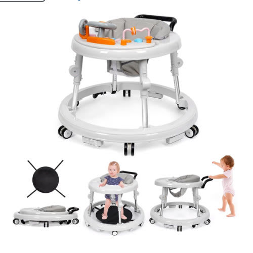 Music and Lights Baby Walker Foldable with 9 Adjustable Heights, Baby Walker with Wheels Portable, Infant Toddler Walker for Baby Boy Girls 6-18 Months