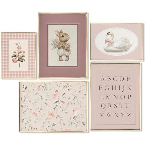 5Pcs Vintage Nursery Wall Art Girl Nursery Wall Decor Painting Pictures Cottagecore Poster Prints Newborn Artwork for Girls Room Gallery Home Decoration 8x10in Unframed