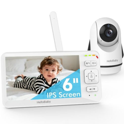 HELLOBABY 6" IPS Screen Pan-Tilt-Zoom Video Baby Monitor with Camera and Audio, HB6362