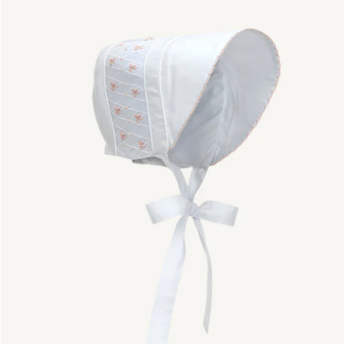 Sweetly Smocked Bonnet - Worth Avenue White with Palm Beach Pink