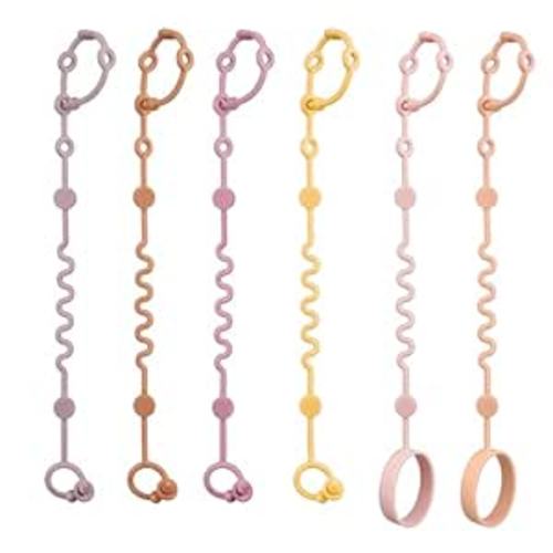 LittleHugs Toy Straps for Baby, 6pcs Adjustable Toy Holder for Stroller Accessories, Silicone Tether Pacifier Clip, No Throw Travel Essential Leash for High Chair, Car Seat