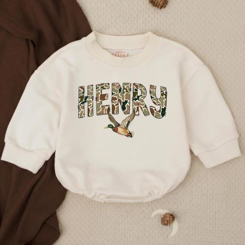 Personalized Name Mallard Duck Baby Bubble Romper, Boy Names Duck Season, Hunting buddy Outfits, Boy Mallard Duck, Baby shower gift