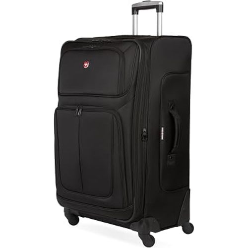 SWISSGEAR Sion Softside Expandable Spinner Luggage Durable Lightweight Travel Suitcase, Black, Checked-Large