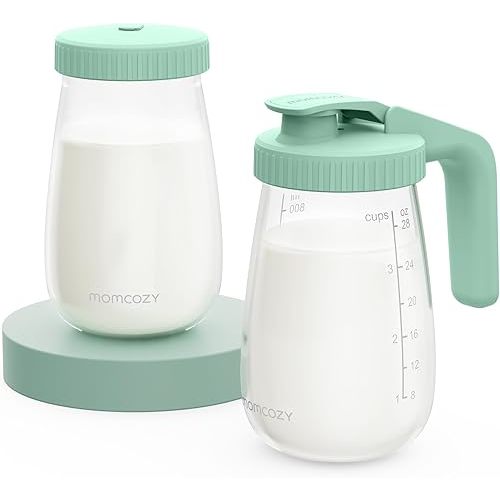 Momcozy Glass Breast Milk Pitcher, Milk Storage Container with Flat Lid & Handle Lid, Wide Mouth Leak-Resistant, Baby Formula Pitcher, Heat & Cold Resistant, 2 PCS, 32OZ Each (64OZ Total)