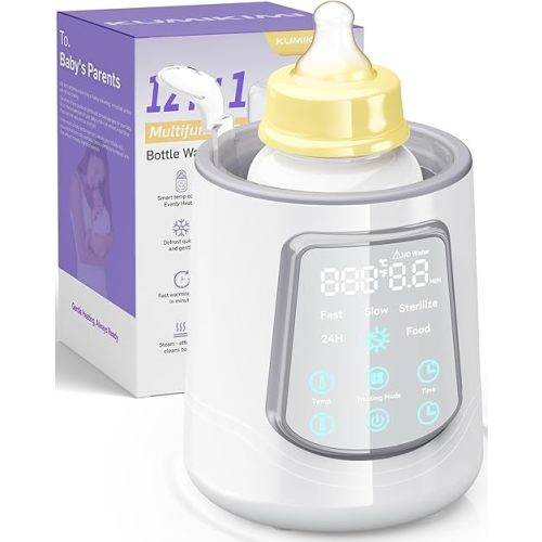 Fast Baby Bottle Warmer for Breastmilk, Smart 12 in 1 Breast Milk Warmer for Baby Essentials with Timer Temperature Control, Sterili-zing, Water Bath Technology, Baby Warmer for All Bottles Food Jars