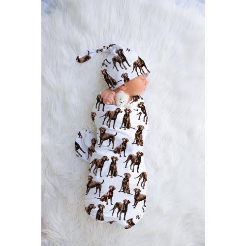 Chocolate Lab Baby Swaddle Blanket, Chocolate Labrador Baby Gown, Gender Neutral Baby Gift, Hospital Photo, Coming Home Outfit, Bird Dog