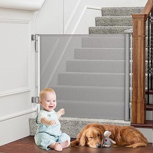 Retractable Baby Gates Extra Wide, PRObebi Retractable Dog Gate for The House Extends to 54" Wide 34" Tall, Gates for Baby Indoor, Stair Gate for Outdoor, Staris, Hallways, Doorways, Deck, Porch