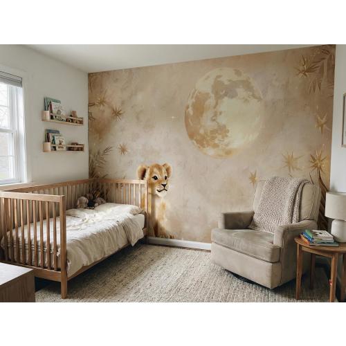 Watercolor Lion Cub Baby Nursery Wallpaper: Boho Kids Wall Mural , Removable Peel and Stick