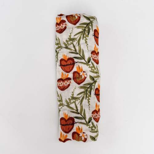 Holy Family Hearts Muslin Blanket Swaddle