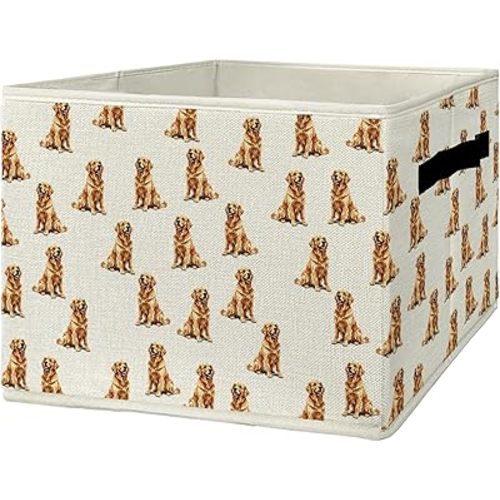Golden Retriever Gifts Storage Bins & Boxes with Handles, Golden Retriever for Women Men Foldable Basket for Organizing, Dog Collapsible Storage Basket for Bedroom Bathroom Clothes Toys Books