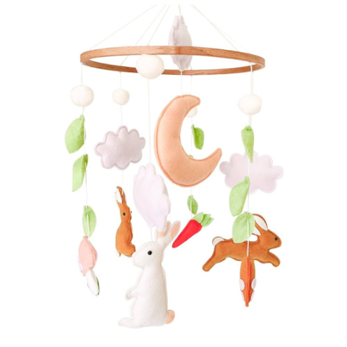 Baby Crib Mobile for Girls Boys, Woodland Baby Mobile for Crib, Bunny Nursery Mobile for Bassinet, Pack and Play, Rabbit Nursery Decor, Moon Cloud Mushroom
