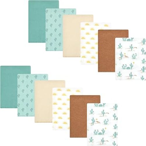 Hudson Baby Unisex Baby Cotton Flannel Burp Cloths Bundle, Desert Cactus, One Size