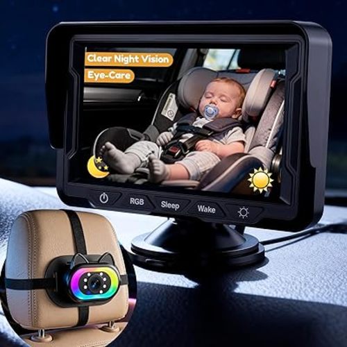 Wkzay Baby Car Camera for Backseat – HD 1080P, 150° Wide Angle, Night Vision, Easy Installation, Adjustable LED Light, 4.3” LCD Display, Anti-Glare