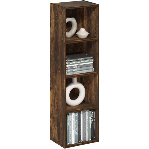 Furinno PASIR Book Shelf, 4-Tier Modern Bookshelf, Open Shelves Bookcase 9 x 12 x 42, Easy Assembly, for Living Room, Bedroom, Home Office, Amber Pine