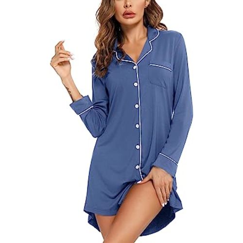 Anjue Pajama Nightgowns for Women Button Down Pajamas Tops Short/Long Sleeve Sleepwear Sleep Shirts Nightdress S-XXL