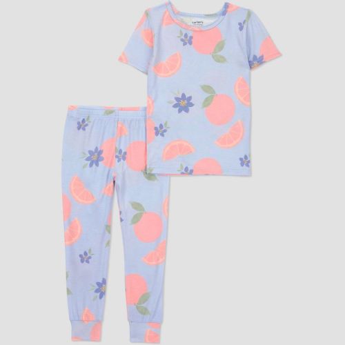 Carter's Just One You® Toddler Girls' 2pc Short Sleeve Comfy Soft Snug Fit Fruit Pajama Set - Blue 4T