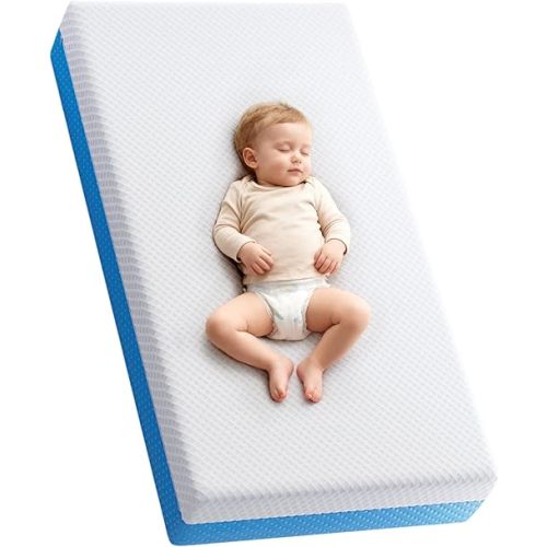 Extra Thick 5” Dual-Sided Crib Mattress – Gel Memory Foam Infant & Toddler Mattress, Cooling & Breathable Hypoallergenic Removable Cover, Fits Standard Cribs 52"x27.5"x5''