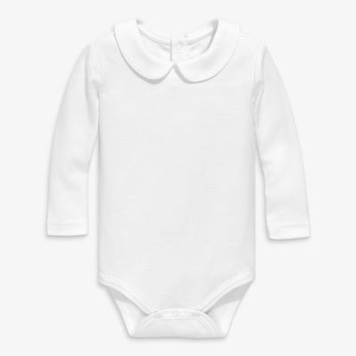 Primary Baby Organic Long Sleeve Peter Pan Babysuit In White Size 0-3 Months